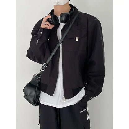 Autumn and Winter Korean Style Season Fashionable Retro Airplane Jacket Men's Loose Street Y2K Niche Shoulder Pad Lapel Jacket Street King Limited