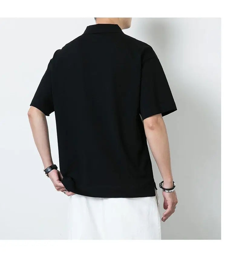 New polo shirt men's contrast color lapel spliced long sleeve t-shirt japanese large size loose sweatshirt bottoming shirt tops Street King Limited