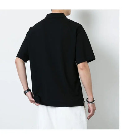 New polo shirt men's contrast color lapel spliced long sleeve t-shirt japanese large size loose sweatshirt bottoming shirt tops Street King Limited