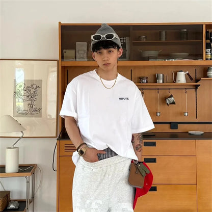 24ss REPUTE Basic Solid Casual Oversized 260g Good quality Cotton Street Style Tops T-Shirts Street King Limited