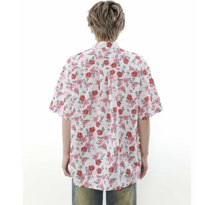summer harajuku set mens flower print casual short sleeved top gradient straight leg jeans 2 pcs set high street trendy suit unique jeans style 4237