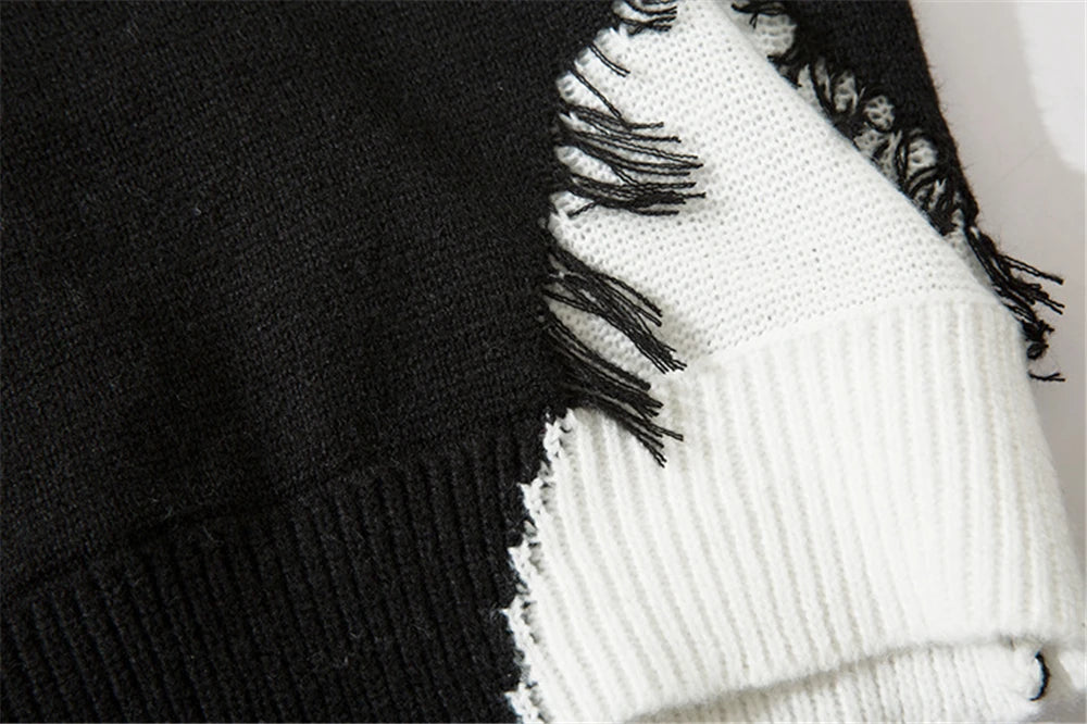 Men Ripped Sweater 2023 Distressed Vintage Graphic Streetwear Hip Hop Knitted Pullover Retro Sweater Loose Knitwear Hipster Street King Limited