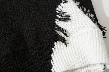 Men Ripped Sweater 2023 Distressed Vintage Graphic Streetwear Hip Hop Knitted Pullover Retro Sweater Loose Knitwear Hipster Street King Limited