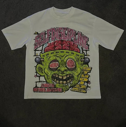 Y2k Street Hip Hop Big Head Grimace Graphic Print Extra Large Men's Retro Gothic Fashion Casual Loose Round Neck Bottoming Top Street King Limited