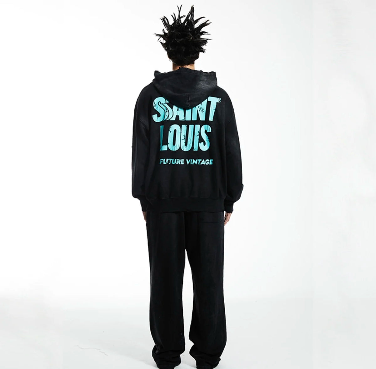 2024 Winter New SAINT LOUIS High-Street Cotton Inkjet Washed Old Letter Logo Printed Hoodie Hooded Sweater Street King Limited