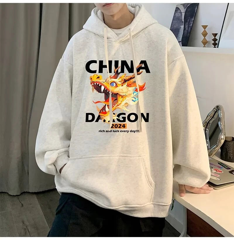 2024 New China Dragon Graphic Hoodies Men Hip Hop Streetwear Hoodie Sweatshirt Harajuku Fleece Printed Pullover Hoody Clothes Street King Limited