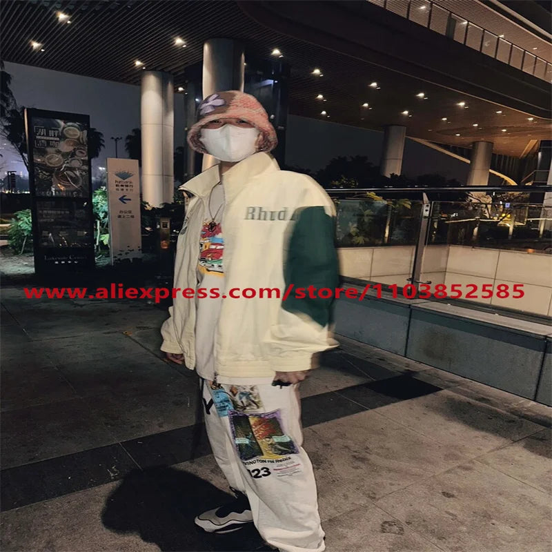 2024 autumn winter vintage casual sports pants mens letter illustration printed loose drawstring leg strap high street hip hop relaxed fit trousers