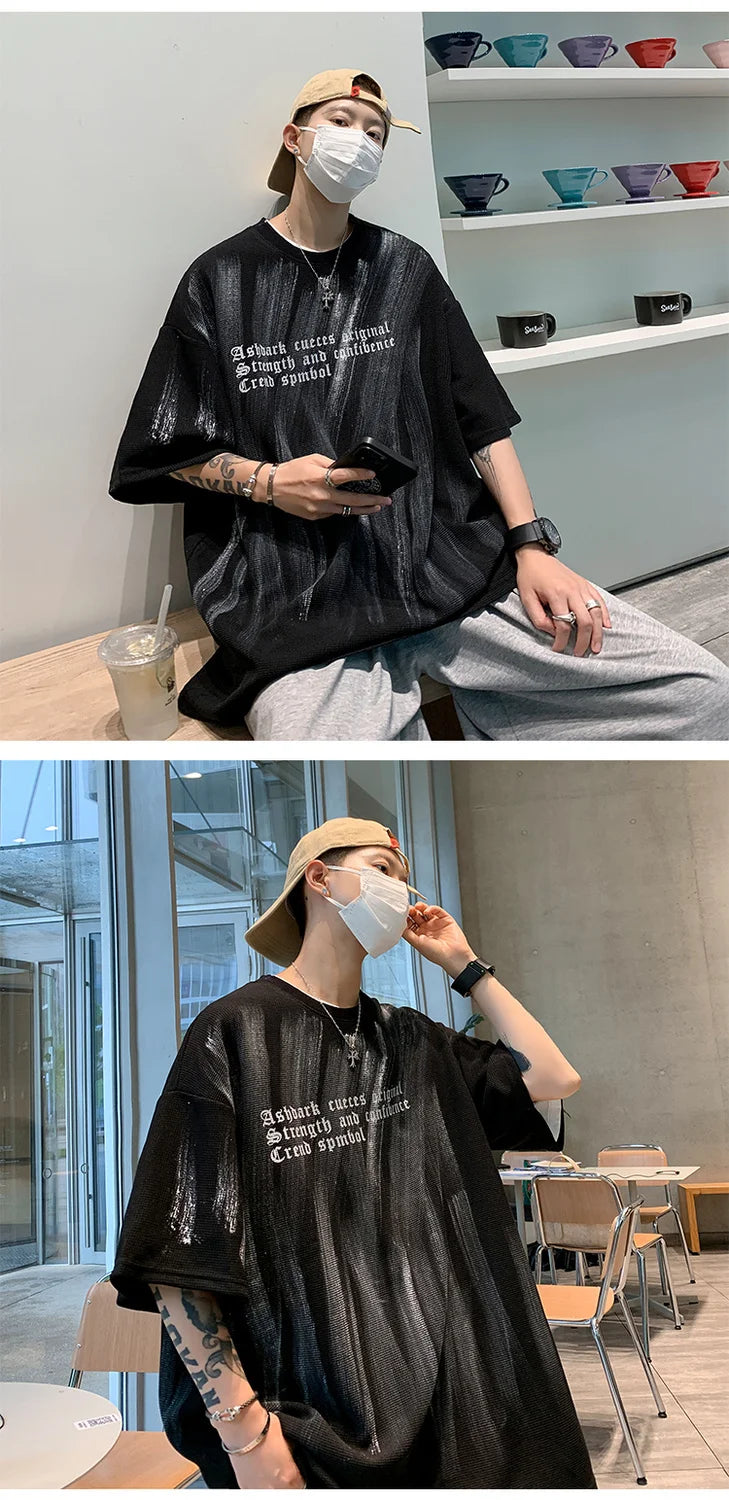 American retro loose summer short-sleeved T-shirt men's new trendy brand handsome high street casual half-sleeved tops y2k tops Street King Limited