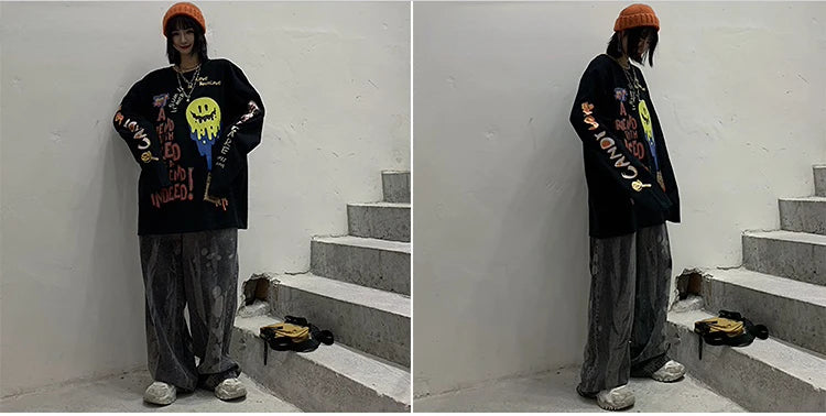 Hip Hop Streetwear T Shirt Graffiti Graphic Harajuku T-Shirt 2023 Mens Cotton Long Sleeve Tshirt Streetwear Oversized T Shirt Street King Limited