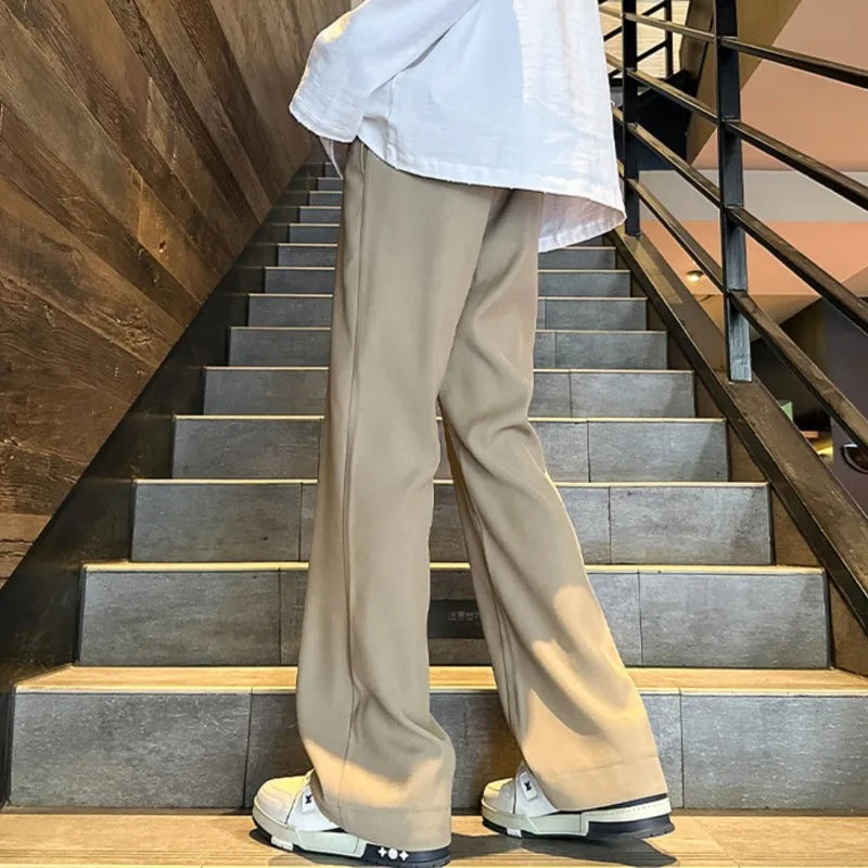 2025 mens four seasons new mid waist micro flared casual pants fashion trend leisure mens flared leg trousers korean pants men menswear bottoms