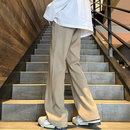 2025 mens four seasons new mid waist micro flared casual pants fashion trend leisure mens flared leg trousers korean pants men menswear bottoms