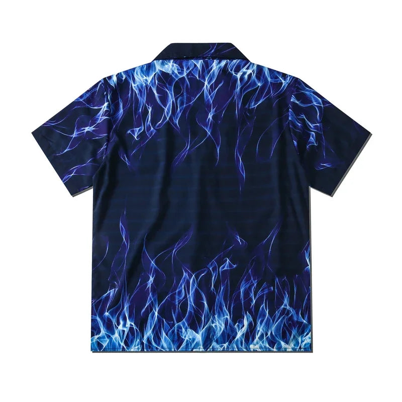 Dark Icon Blue Flame Polo Shirt Men Summer Light Weight Material Hawaiian Shirts Streetwear Men's Shirt Street King Limited