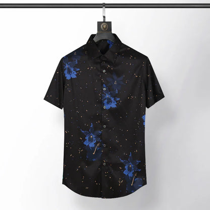 New 2021 luxury Men Classic Hibiscus Flowers Ink Fashion 50% Silk Casual Shirts Shirt high quality Pocket Short sleeves #A43 Street King Limited