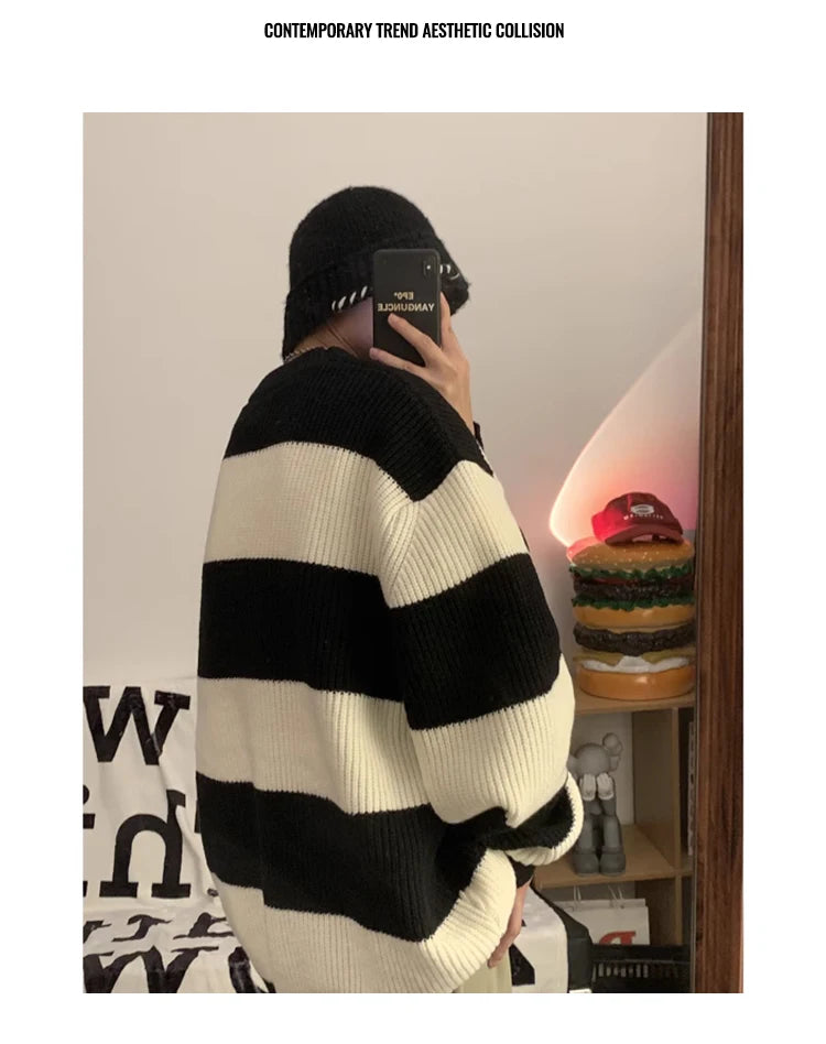 2023 striped sweaters lazy mens knitwear autumn and winter new outerwear trendy brand high end thread clothing men pullover unique default style 692