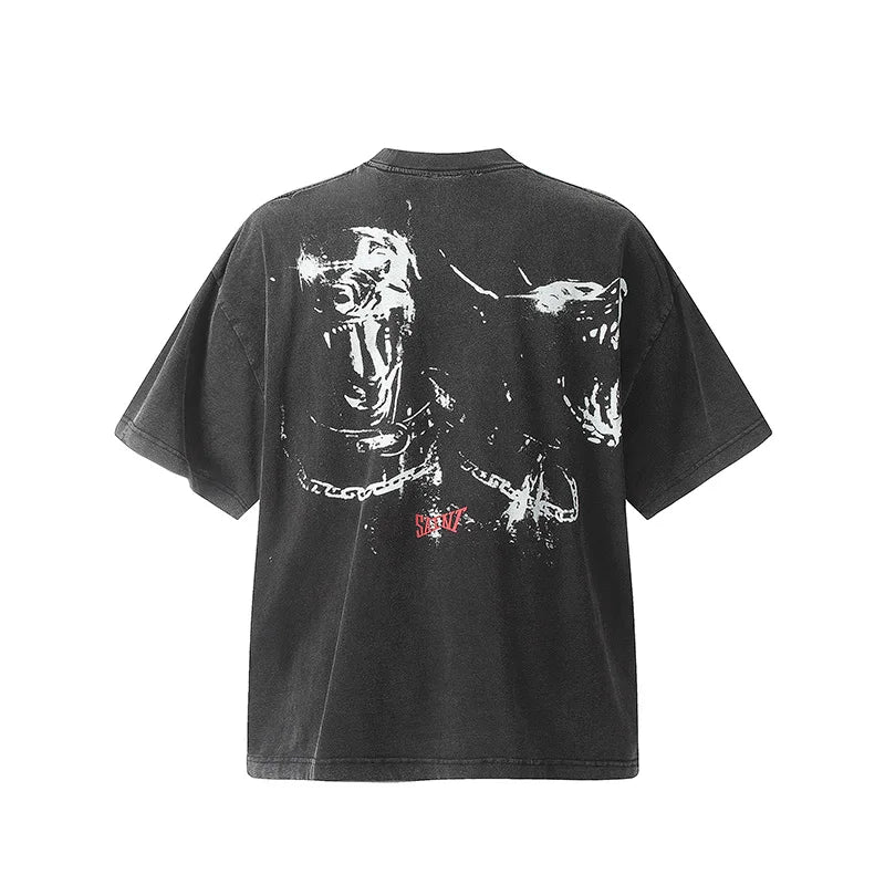 Black White Blue SAINT T-shirt Men Woman Good Quality Vintage Cartoon Pattern Printing Loose Casual Top Tees Street King Limited