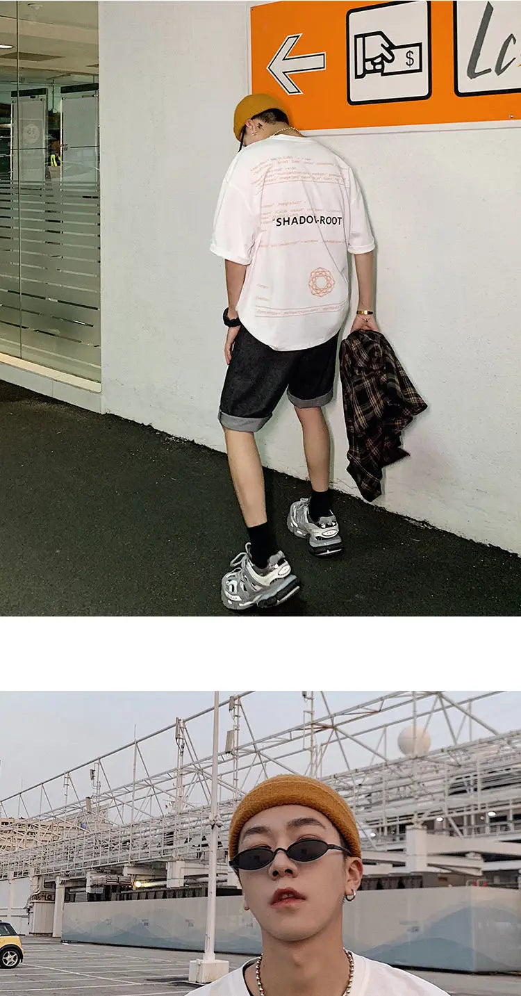 Summer quarter-sleeved men's T-shirt ins clothes trend Korean style loose mid-sleeve short-sleeved T-shirt half-sleeved T shirts Street King Limited