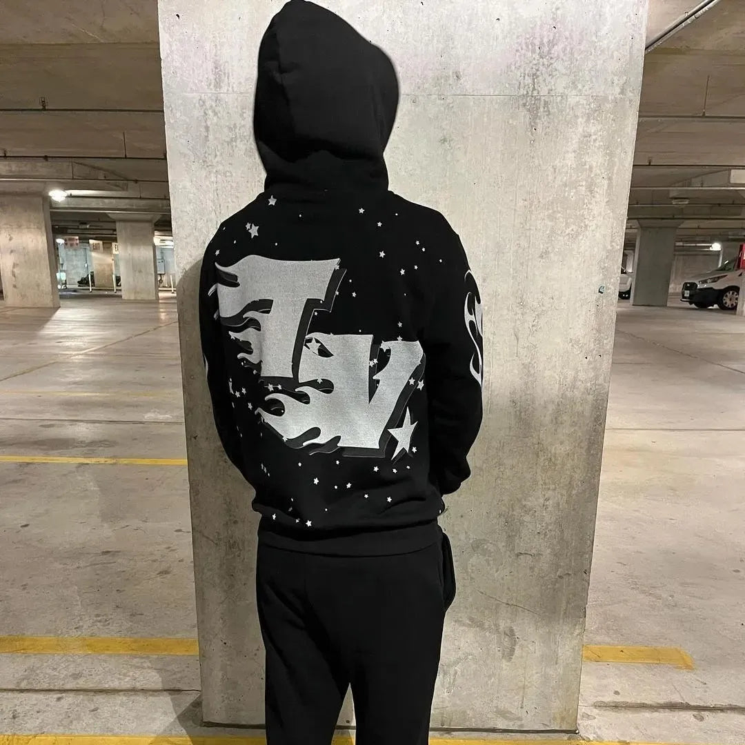 Y2K women's clothing hoodies set Sweater long sleeved pullover top vintage oversize streetwear Gothic dark print pattern 2024 Street King Limited