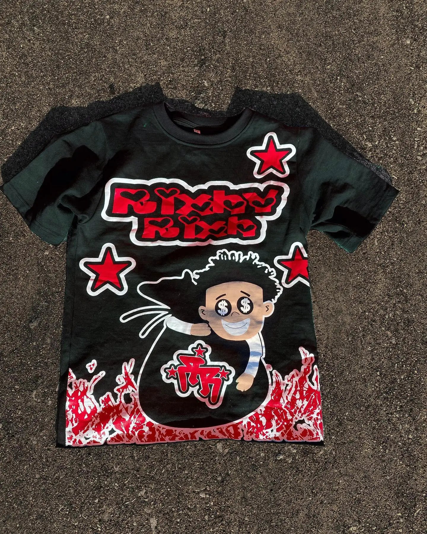 American cartoon letter pattern printed oversized round T-shirt men's Y2K street hip-hop versatile loose short-sleeved top Street King Limited