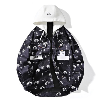 full print jackets for men spring autumn new colour clash hooded coat chest pockets design y2k jackets large size hip hop menswear bottoms