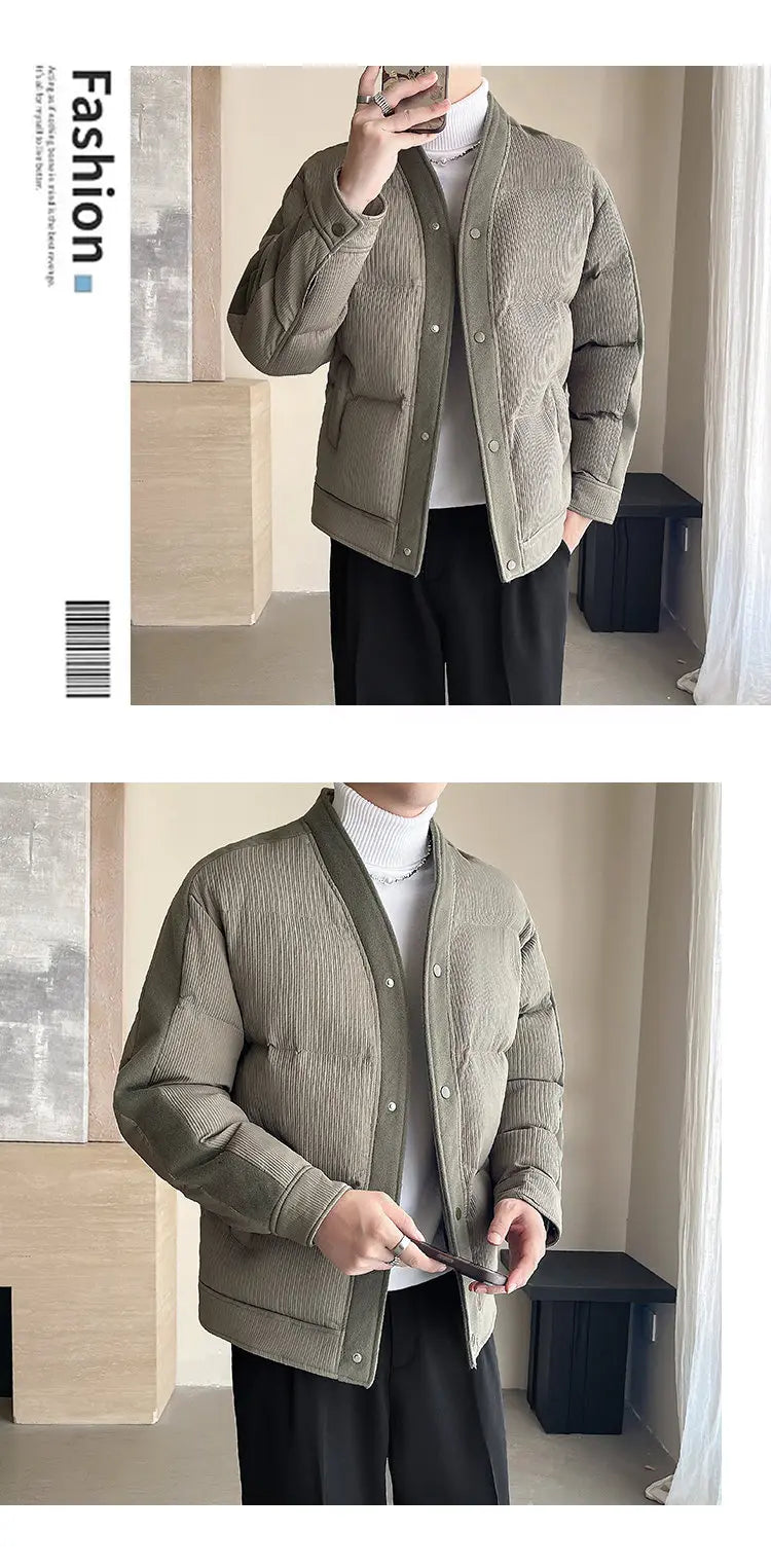 Men's Winter Collarless Woolen Splice Cotton-padded Jacket Men Business Casual Fashion Loose Warm Parkas Coat Thicken Jacket Street King Limited
