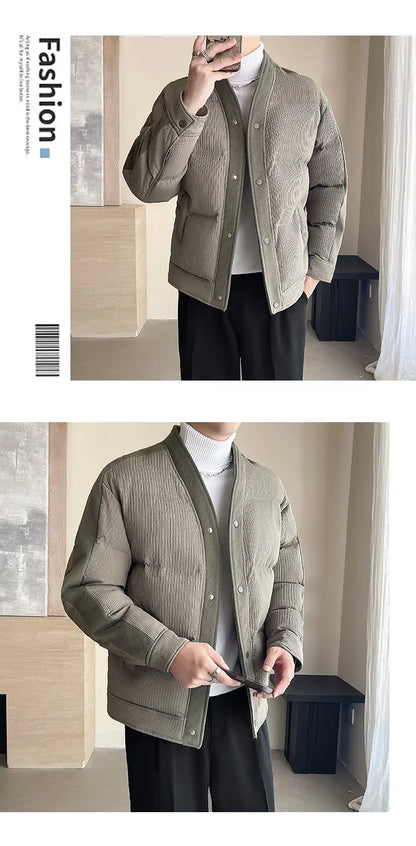 Men's Winter Collarless Woolen Splice Cotton-padded Jacket Men Business Casual Fashion Loose Warm Parkas Coat Thicken Jacket Street King Limited