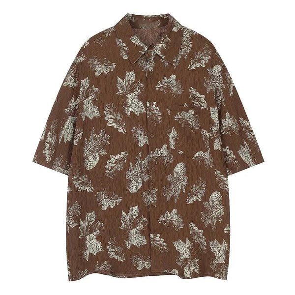 Men Shirts Maple Leaf Print Short Sleeve Shirt Japanese Retro Oversized Blouse Coat Summer Thin Casual Vacation Tops Unisex Street King Limited