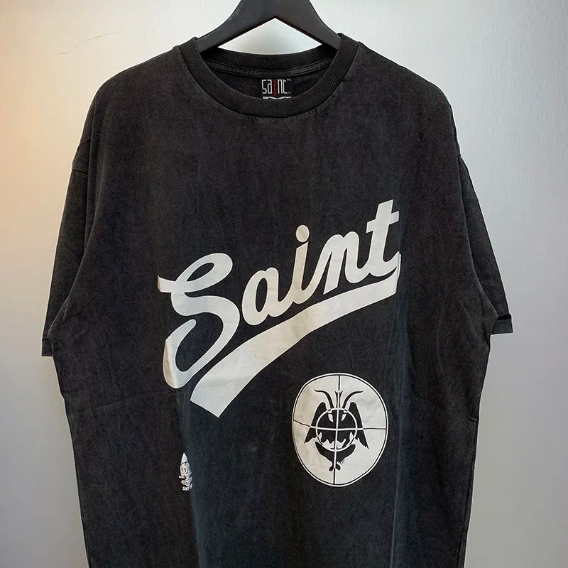 2024ss Sheep Lion Head Printing T Shirt Michael Men Woman Good Quality Vintage Wash Black O-Neck Loose Casual Tops Tee Street King Limited