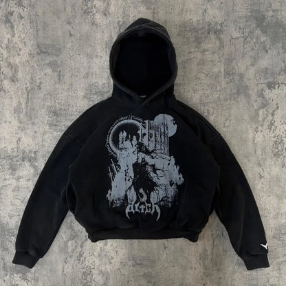 European and American New Dark Style Printed Oversized Hoodie Men Y2k Harajuku High Street Hip-hop Retro Fashion Pullover Women Street King Limited