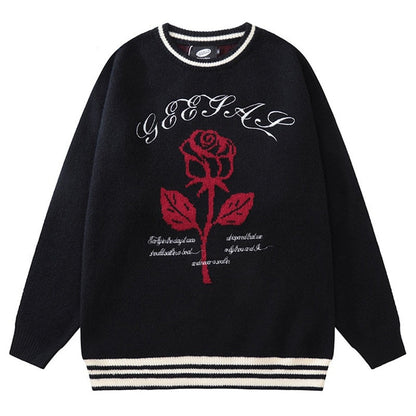 "Big Rose" Unisex Men Women Streetwear Graphic Sweater Daulet Apparel
