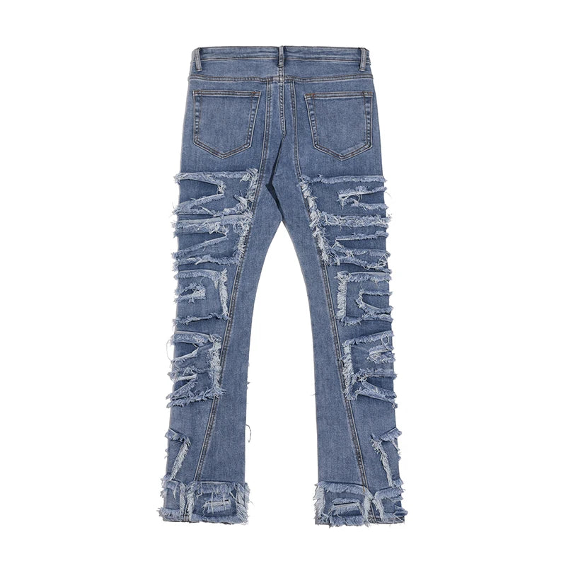 retro hole ripped distressed jeans for men straight washed harajuku hip hop loose denim trousers vibe style casual jean pants unique jeans style 4833