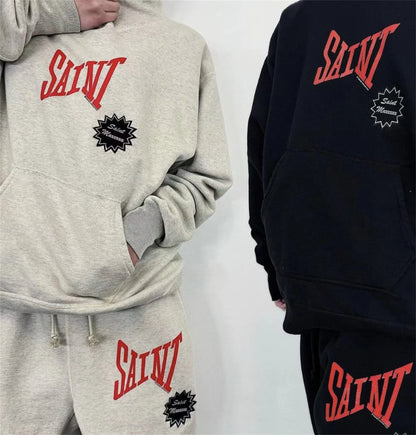 24ss sm brand fashion letter print high street wear cotton casual loose sweater hoodies pants set unique default style 4704