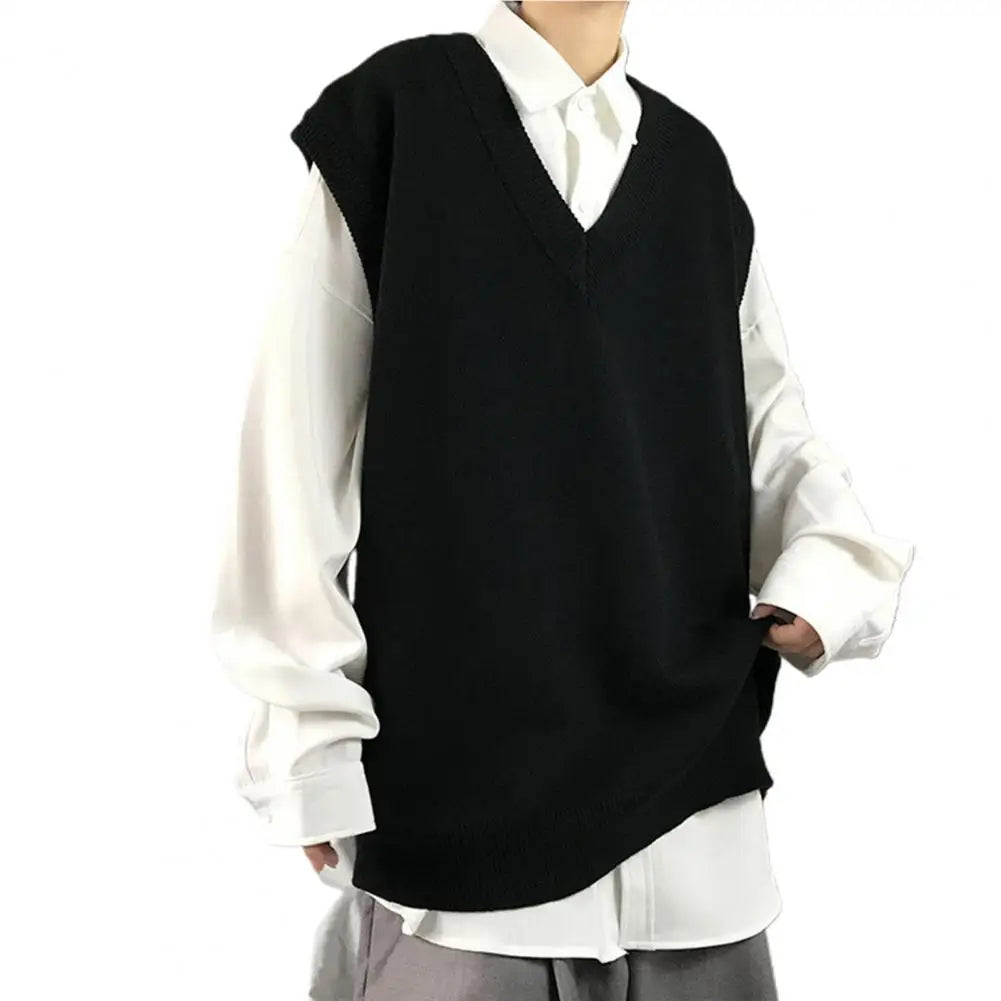 Men Sweater Vest V Neck Solid Color Sleeveless All Match Spring Sweater for School Male Pullovers Men's Clothing Streetwear Street King Limited
