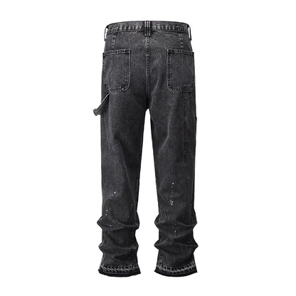 patchwork graffiti black straight denim pants mens vintage patches stitching ink splashed jeans y2k logging cargo pants for male unique cargo style 450
