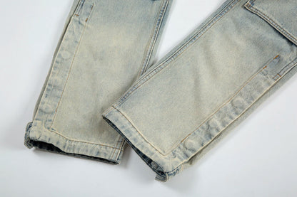 y2k side buckle washed cleanfit baggy pencil jeansfor men streetwear vibe style pantalones hombre loose casual denim trousers unique jeans style 1463