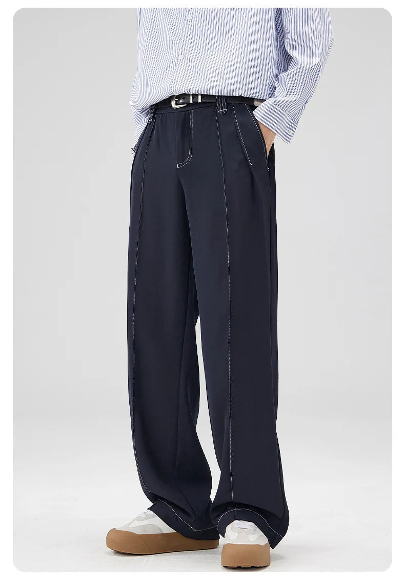 men bright line elastic waist streetwear fashion loose casual plus size straight suit pants work man business trousers unique default style 1804