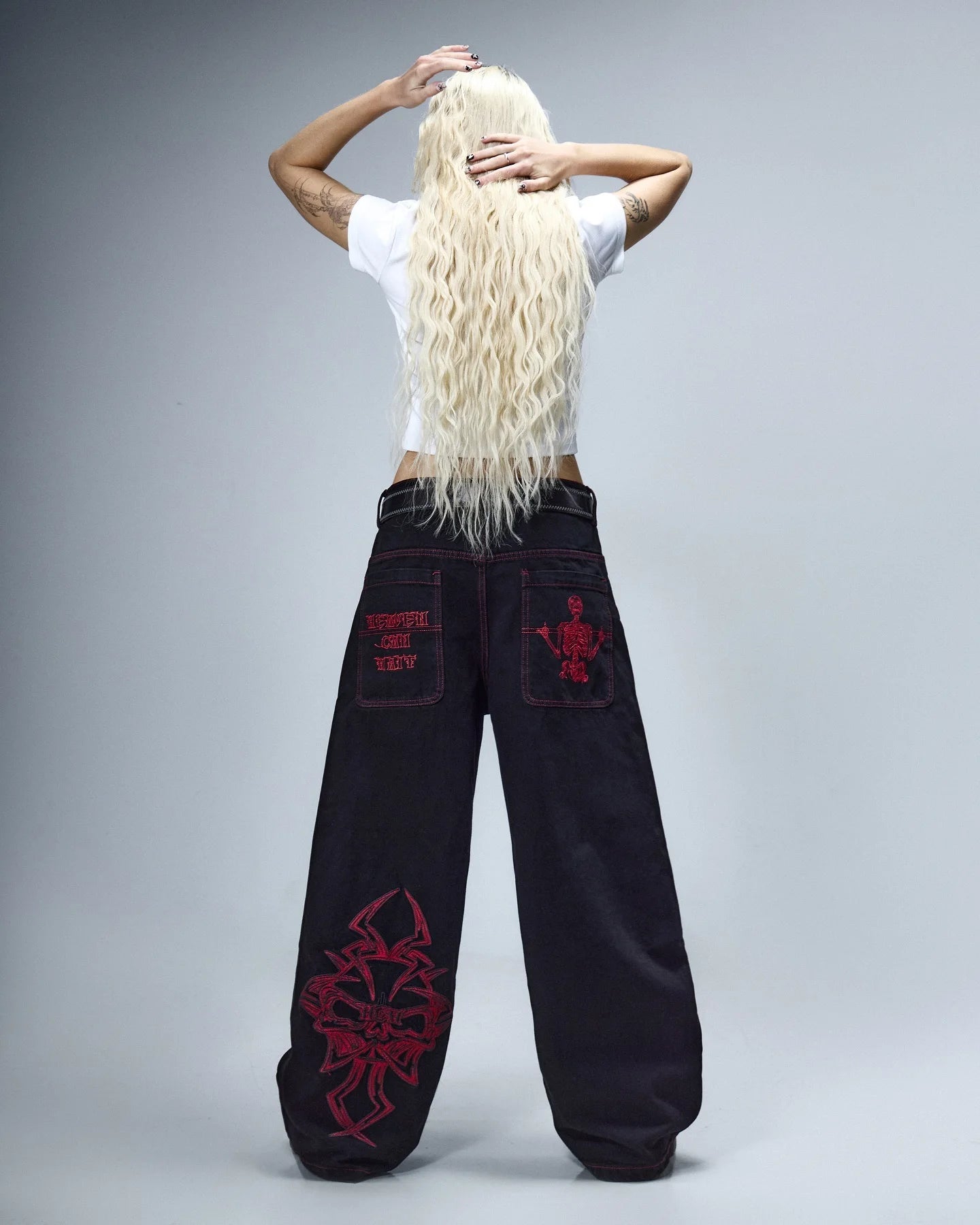 Y2K Retro American Personality Design Fashionable Loose Straight Jeans Men Street Hip-hop Harajuku All-match Floor Mopping Pants Street King Limited