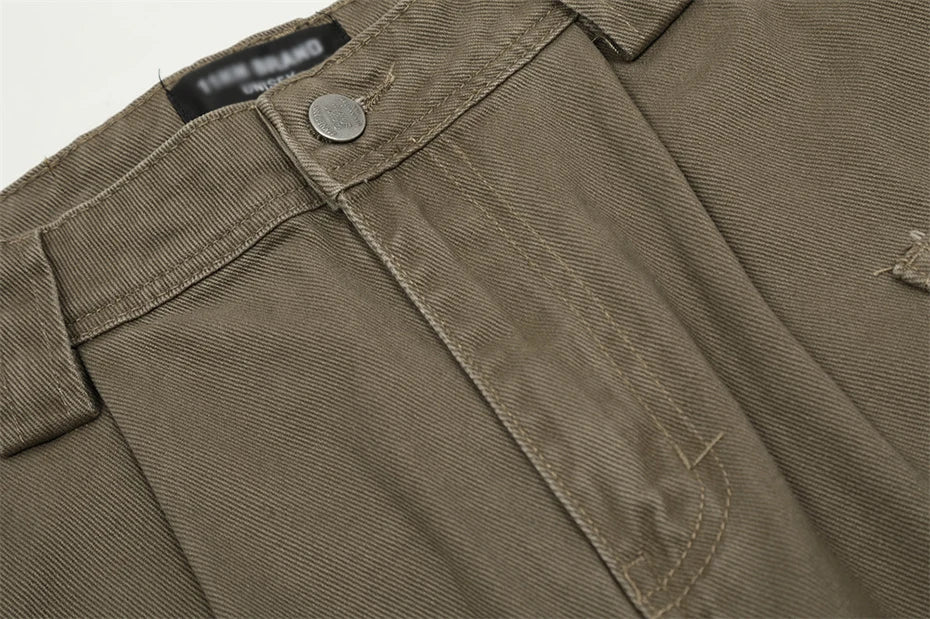 american style cargo jeans mens black loose straight denim pants casual baggy jeans trousers unique cargo style 2737