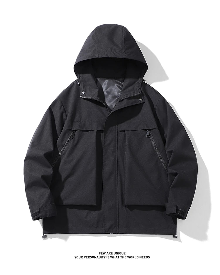japanese outdoor jackets classic men solid color jacket spring autumn hooded coat basic zipper up windbreaker unisex outerwear unique default style 5330