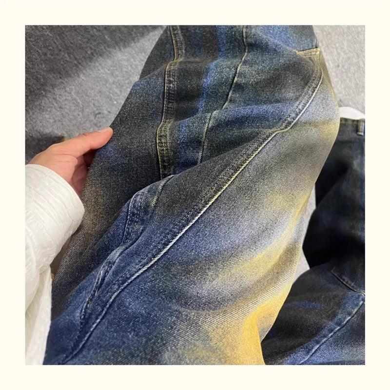 autumn hip hop graffiti painted baggy jeans mens y2l streetwear wide leg denim pants punk fashion distressed gradient jean unique jeans style 275