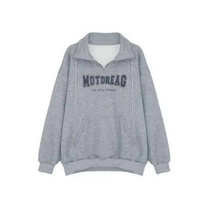 Street Half Zip Hoodie Mens Spring New Vintage Letter Embroidery Loose Sweatshirt Drawstring High Collar Big Pocket Pullover Top Street King Limited