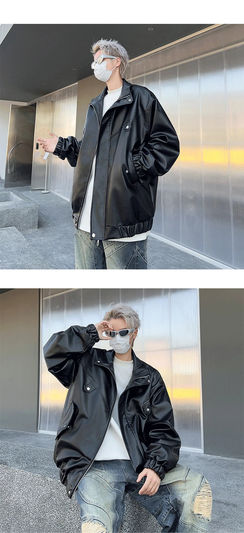 spring autumn vintage cool soft pu leather moto jacket men luxury designer clothes motorcycle trendy jacket with pockets unique default style 5954
