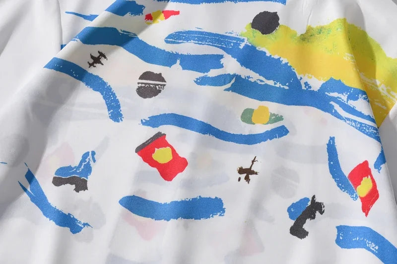 Dark Icon White Graffiti Hawaiian Shirts Street Men's Polo Shirt Summer Light Weight Cool Material Blouse Male Tops Street King Limited