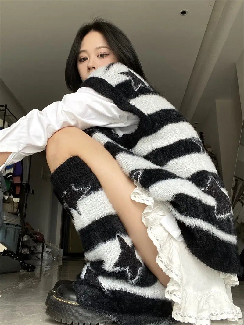 Punk Gothic Long Sweater Women Furry Knitted Sweaters Y2K Streetwear Loose Hollow Out Detachable Pullovers Harajuku Sexy Tops Street King Limited