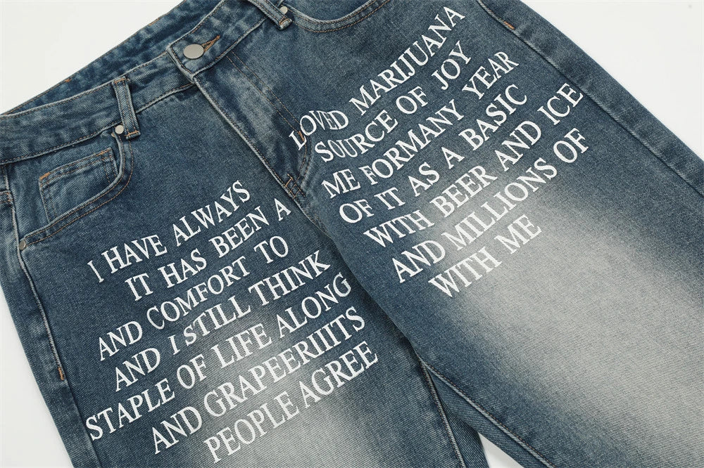 blue baggy jeans men letter printed straight denim pants fashion jeans male streetwear hip hop y2k loose trousers unique jeans style 4090