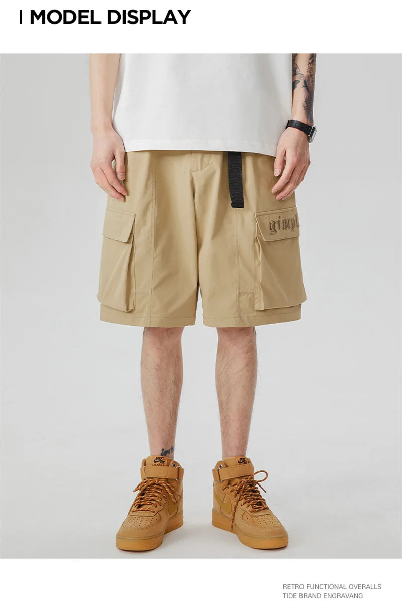summer new american retro cargo shorts for men casual multi pocket baggy y2k shorts streetwear hip hop embroidery short cargo unique cargo style 297