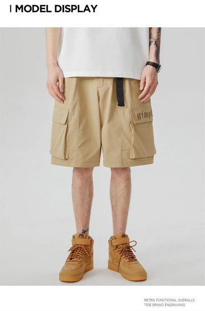 summer new american retro cargo shorts for men casual multi pocket baggy y2k shorts streetwear hip hop embroidery short cargo unique cargo style 297