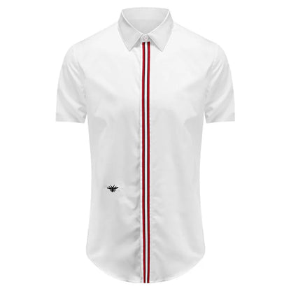 New 2021 Luxury Men Classic Embroidered bee stripe Ribbon Fashion Cotton Casual Shirts Shirt High Quality Short Sleeves A65 Street King Limited