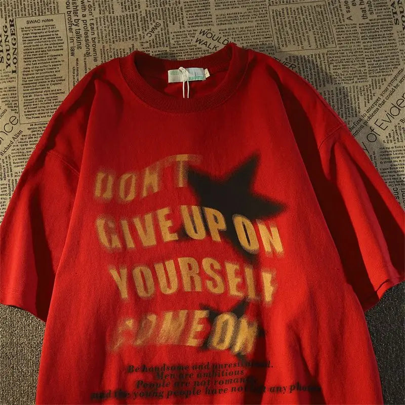 Heavy cotton short-sleeved T-shirt men's spring and summer loose European and American style high street hiphop T-shirt tops emo Street King Limited