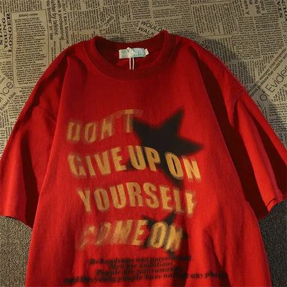 Heavy cotton short-sleeved T-shirt men's spring and summer loose European and American style high street hiphop T-shirt tops emo Street King Limited