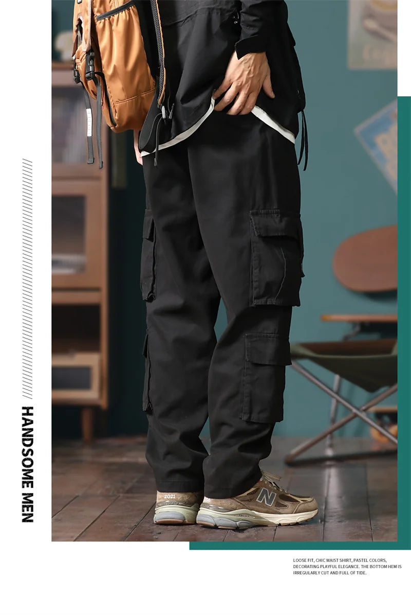 american vintage baggy cargo pants men outdoor sport military tactical sweatpants y2k straight multi pocket overalls trousers unique joggers style 466